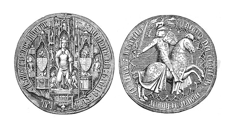 Great seal of Richard II or Richard of Bordeaux - King of England (1377–1399) - Vintage engraved illustration